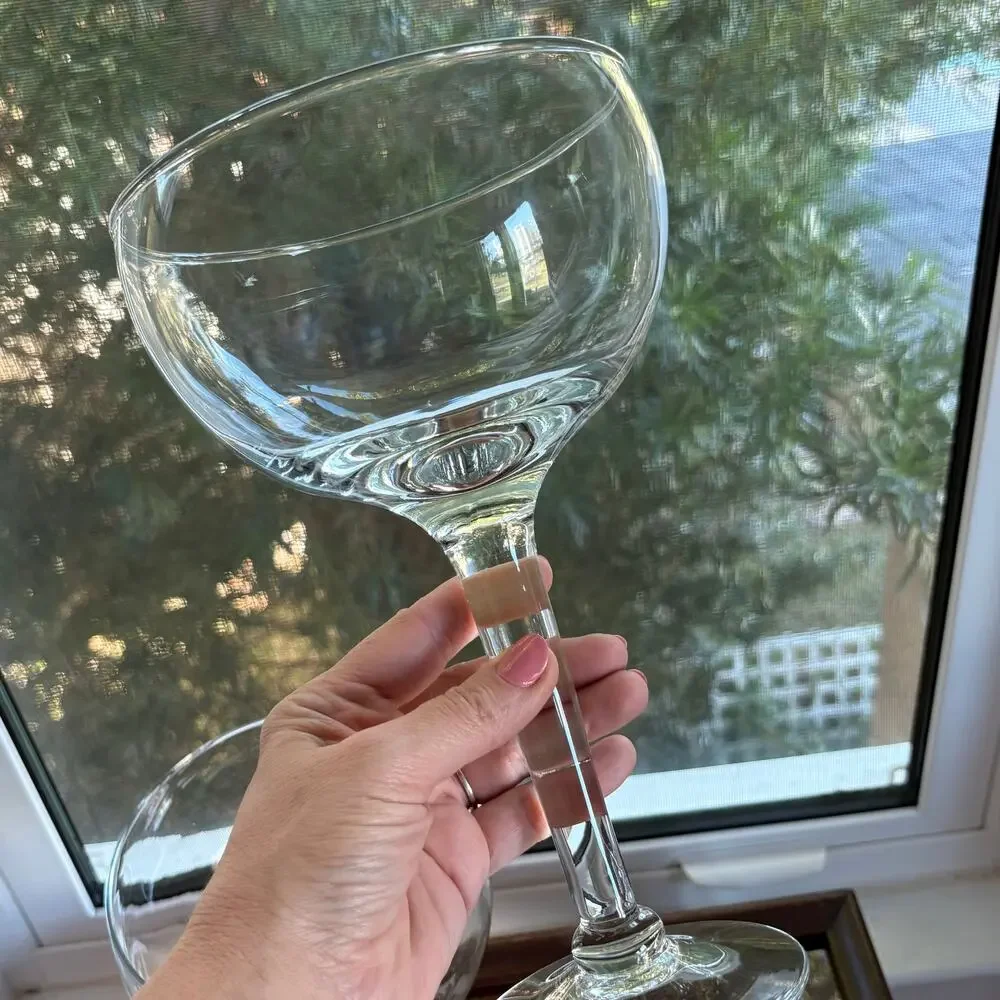 Set of 2 Oversized Vintage Stemmed Cocktail Glasses 32 oz Large Clear
